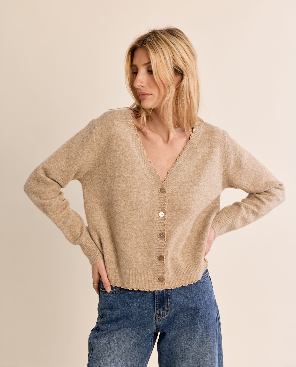 Cárdigan de mujer de manga larga detalle botones - Molly Bracken - Beige Beige-3