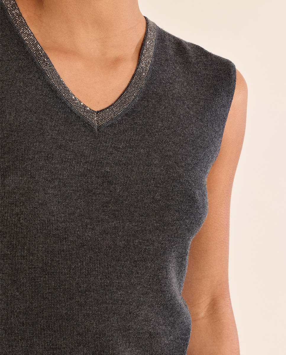 Top de mujer de manga sisa detalle ribete - Molly Bracken - Gris Gris-5