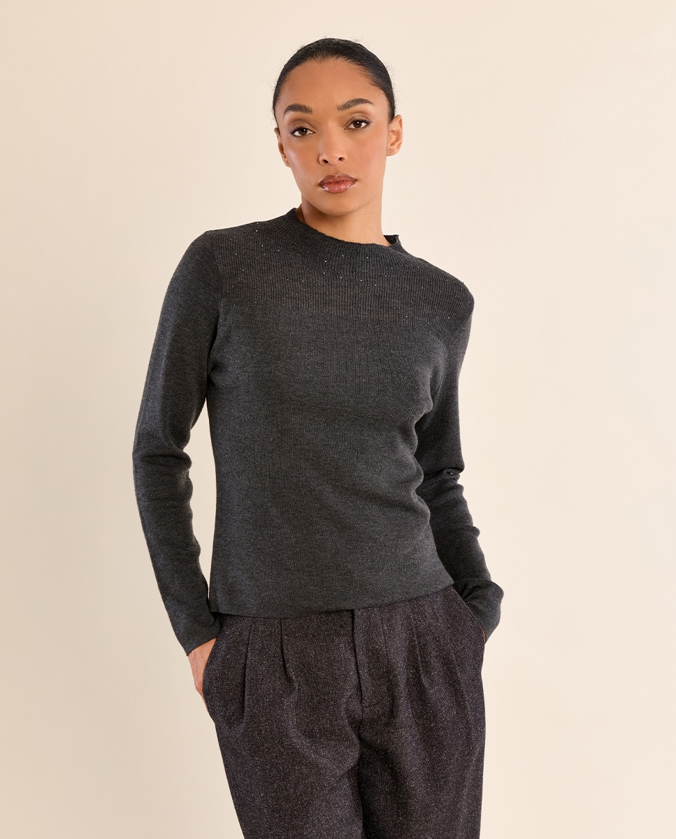 Jersey de manga larga detalle abalorios - Molly Bracken - Gris Gris-3