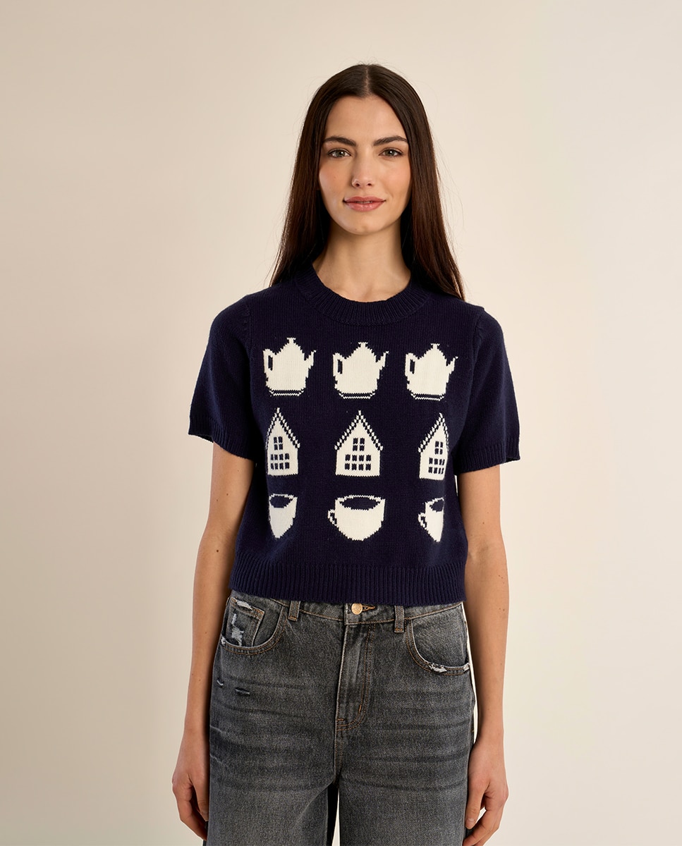 Jersey de mujer de manga corta con estampado - Molly Bracken - Azul marino Azul marino-2