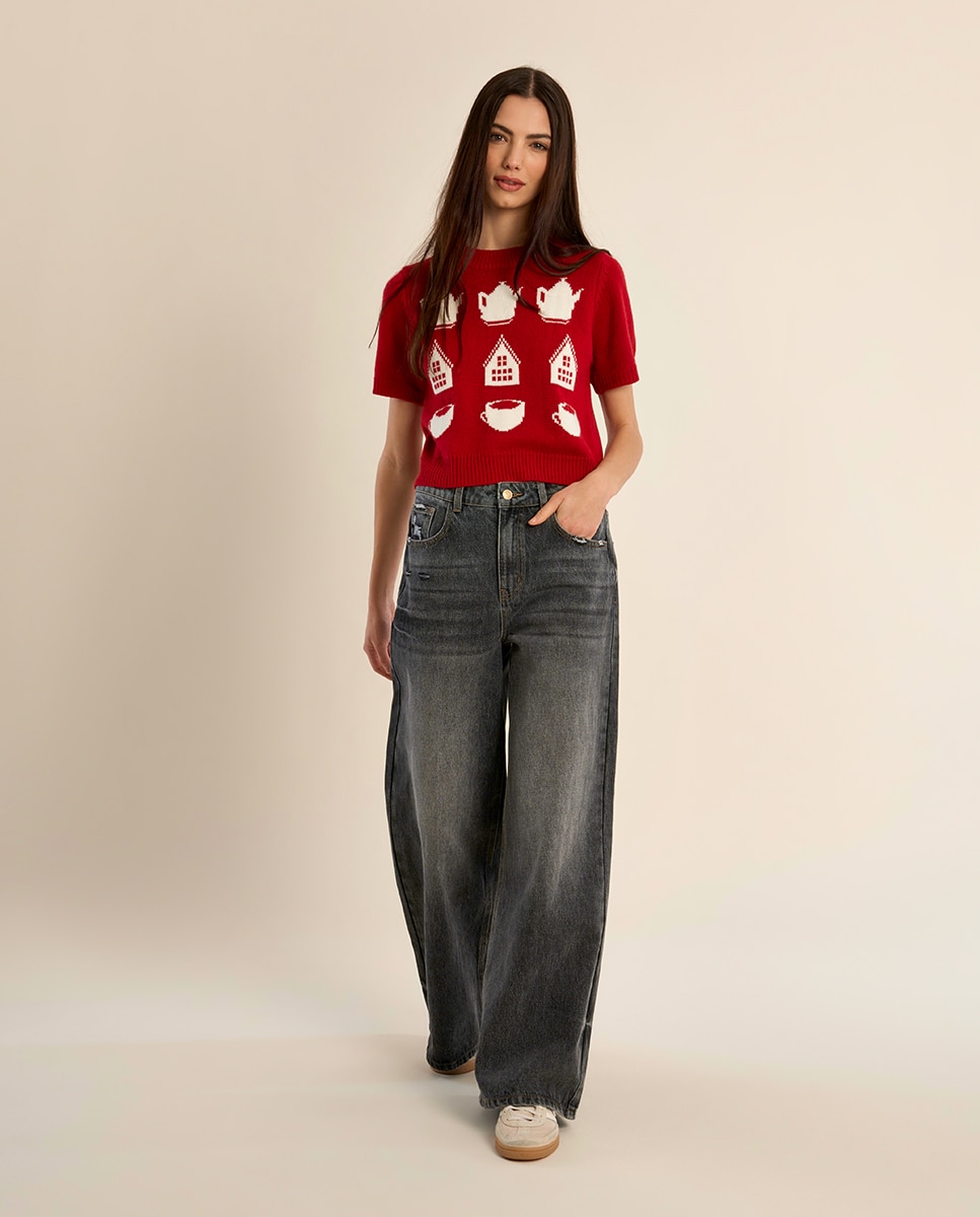 Jersey de mujer de manga corta con estampado - Molly Bracken - Rojo Rojo-1