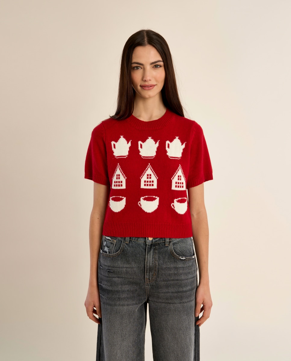 Jersey de mujer de manga corta con estampado - Molly Bracken - Rojo Rojo-2