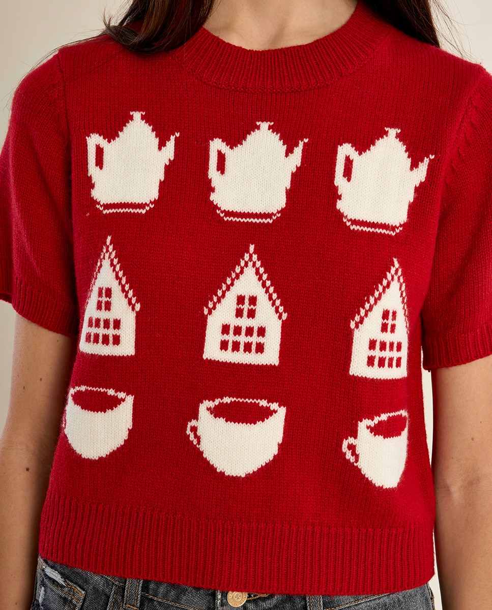 Jersey de mujer de manga corta con estampado - Molly Bracken - Rojo Rojo-5