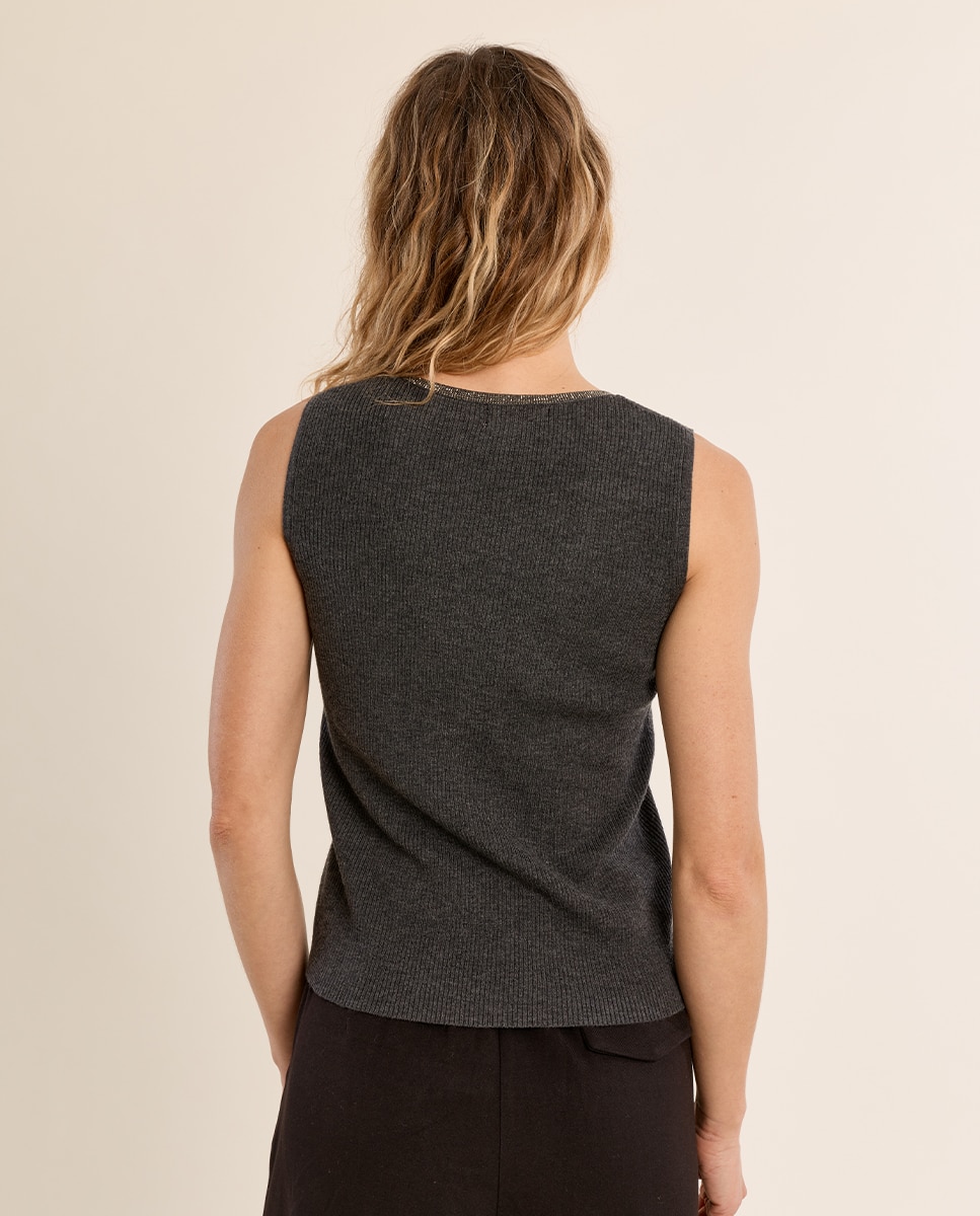 Top de mujer de manga sisa detalle ribete - Molly Bracken - Gris Gris-4