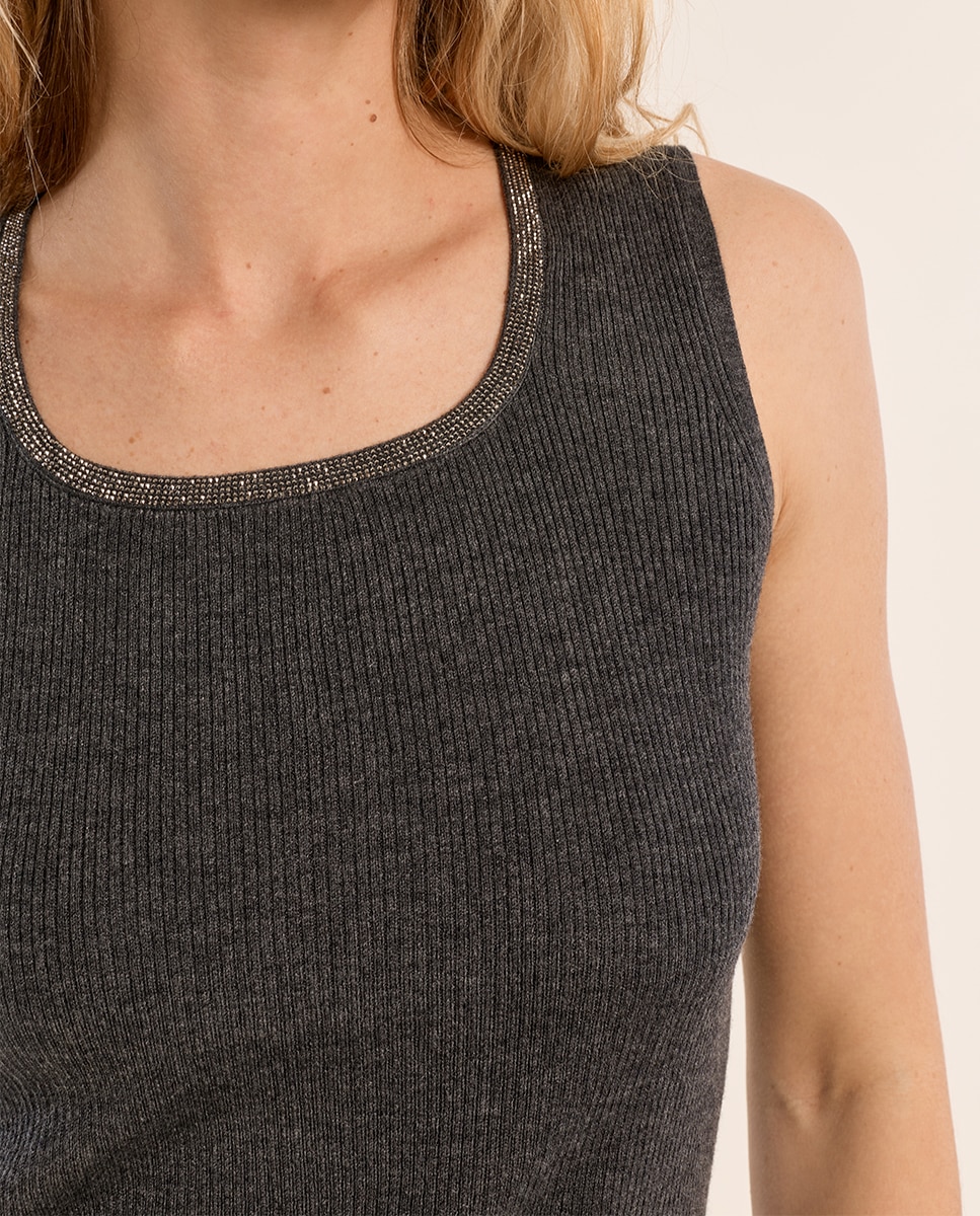Top de mujer de manga sisa detalle ribete - Molly Bracken - Gris Gris-5