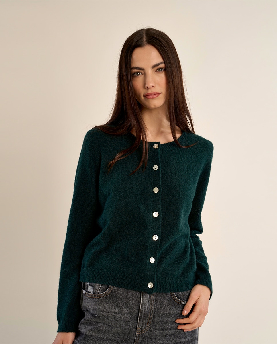 Cárdigan de mujer de manga larga cierre botones - Molly Bracken - Verde oscuro Verde oscuro-3