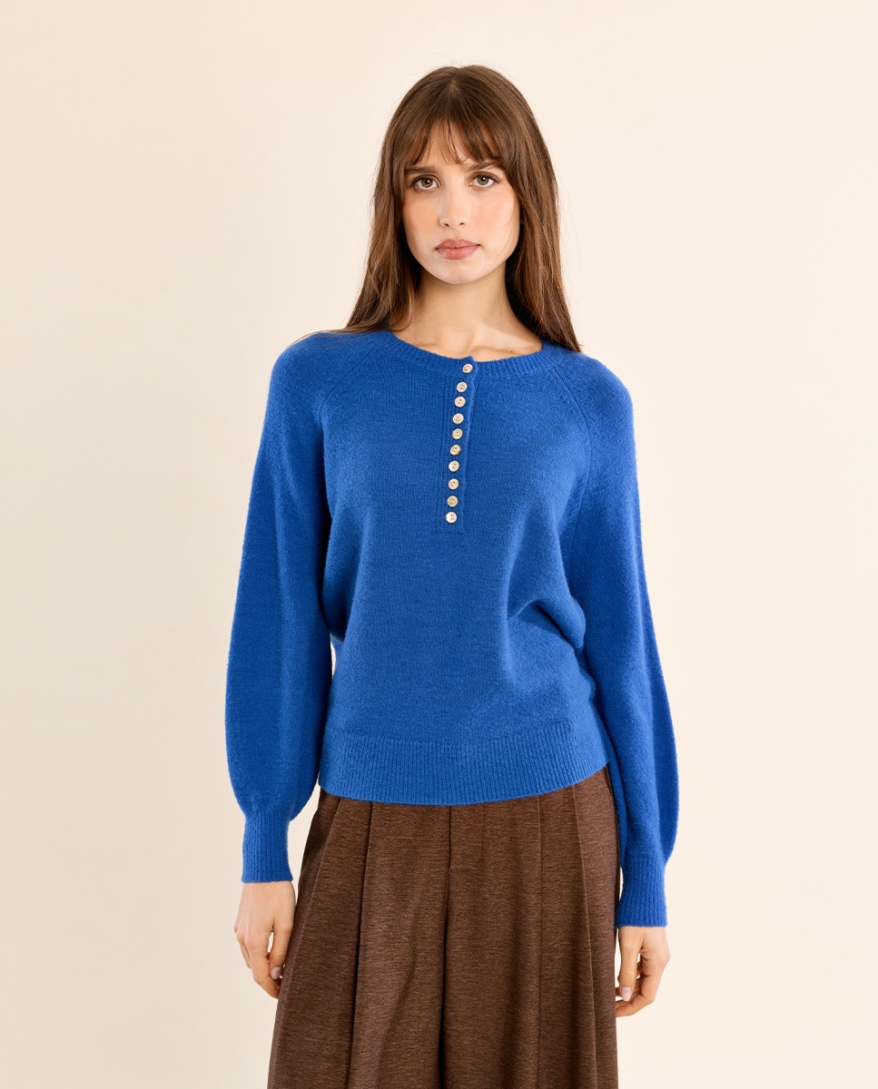Jersey de mujer de manga larga detalle botones - Molly Bracken - Azul Azul-2