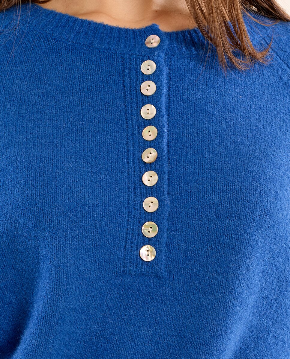 Jersey de mujer de manga larga detalle botones - Molly Bracken - Azul Azul-4