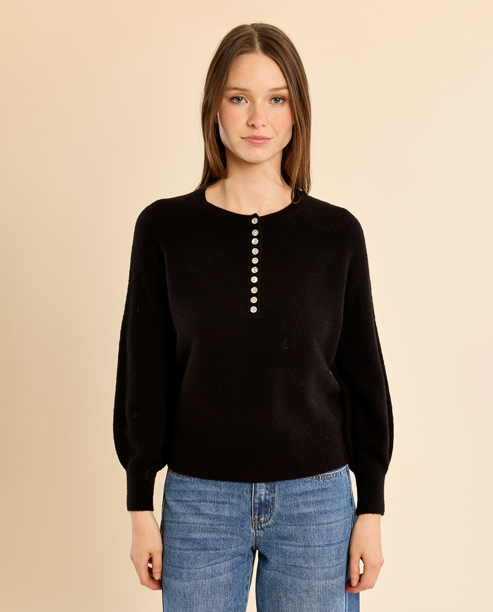 Jersey de mujer de manga larga detalle botones - Molly Bracken - Negro Negro-2