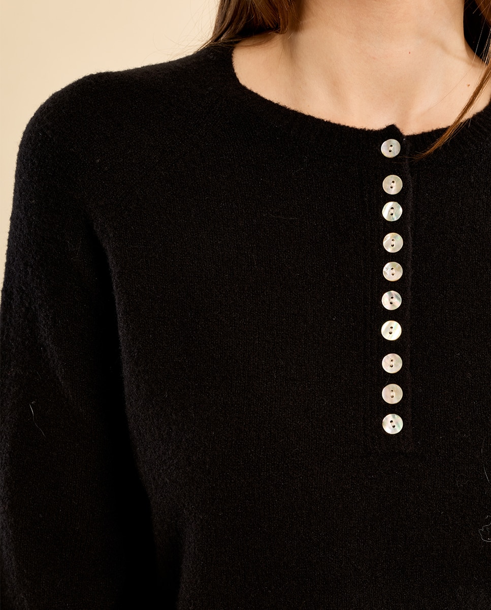 Jersey de mujer de manga larga detalle botones - Molly Bracken - Negro Negro-5