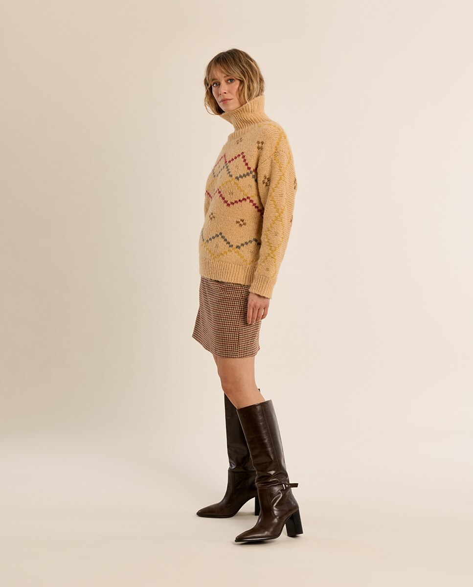 Jersey de mujer de manga larga estampado rombos - Molly Bracken - Amarillo Amarillo-1
