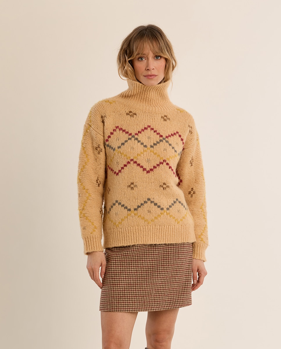 Jersey de mujer de manga larga estampado rombos - Molly Bracken - Amarillo Amarillo-2