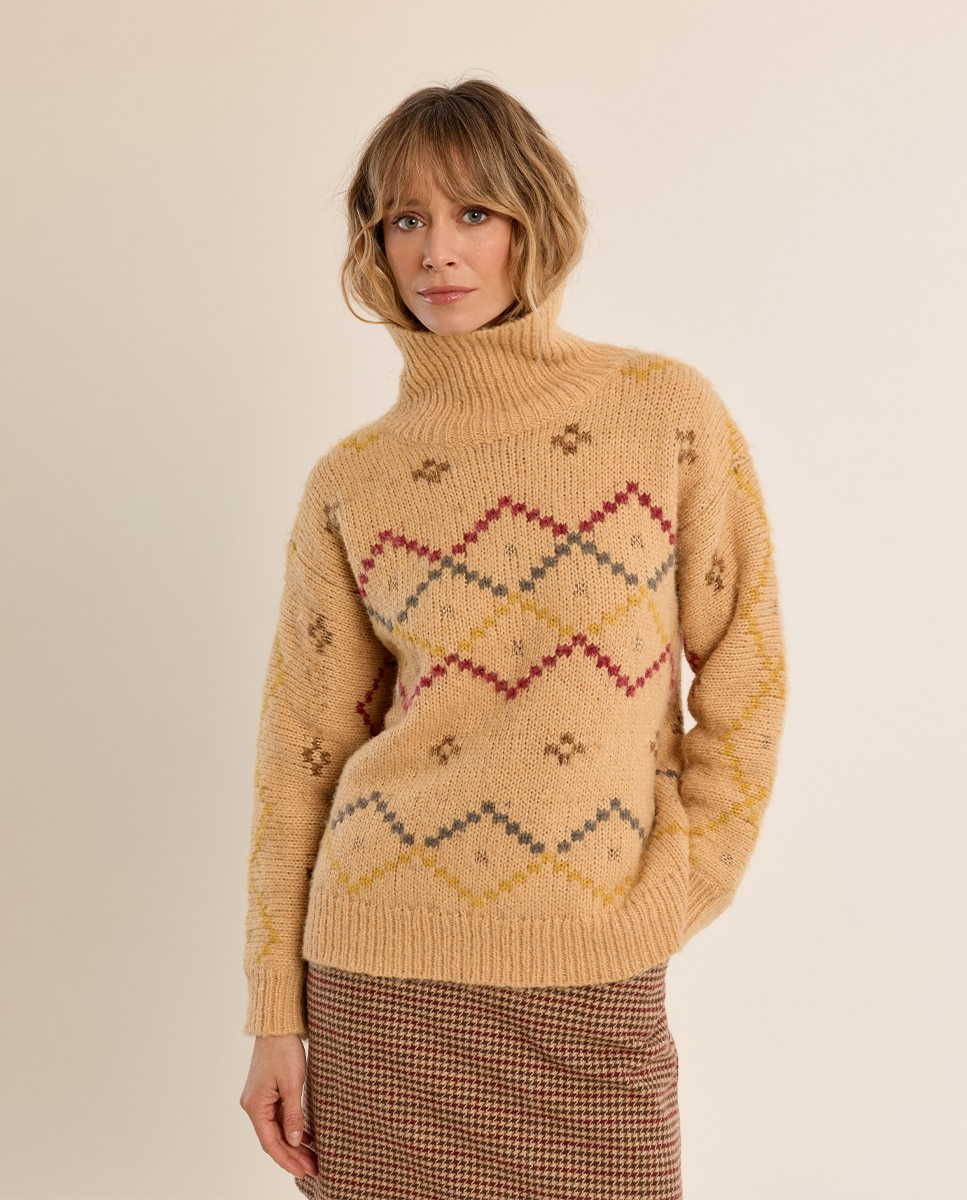 Jersey de mujer de manga larga estampado rombos - Molly Bracken - Amarillo Amarillo-3