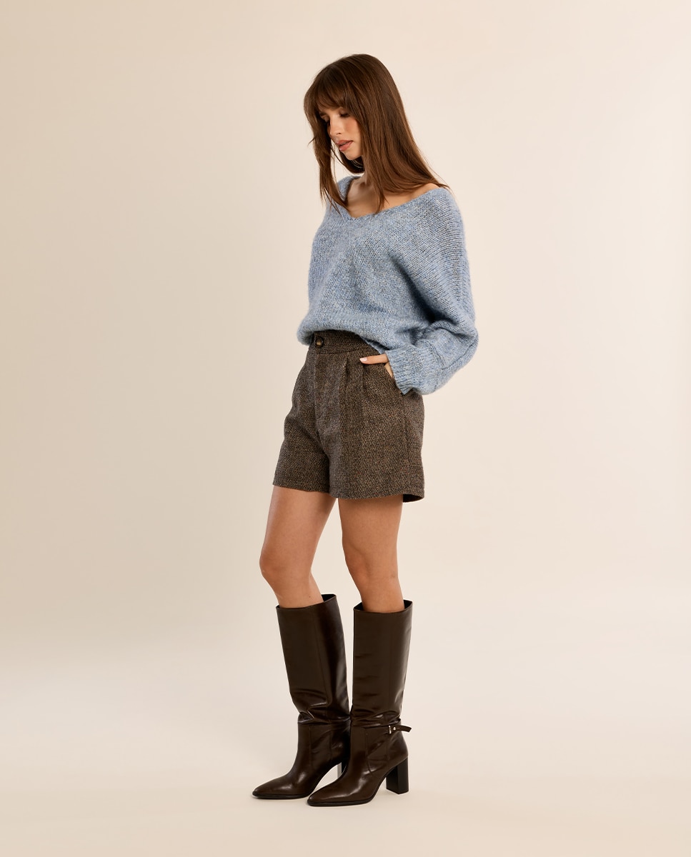 Jersey de mujer de manga larga cuello en v - Molly Bracken - Azul Azul-1