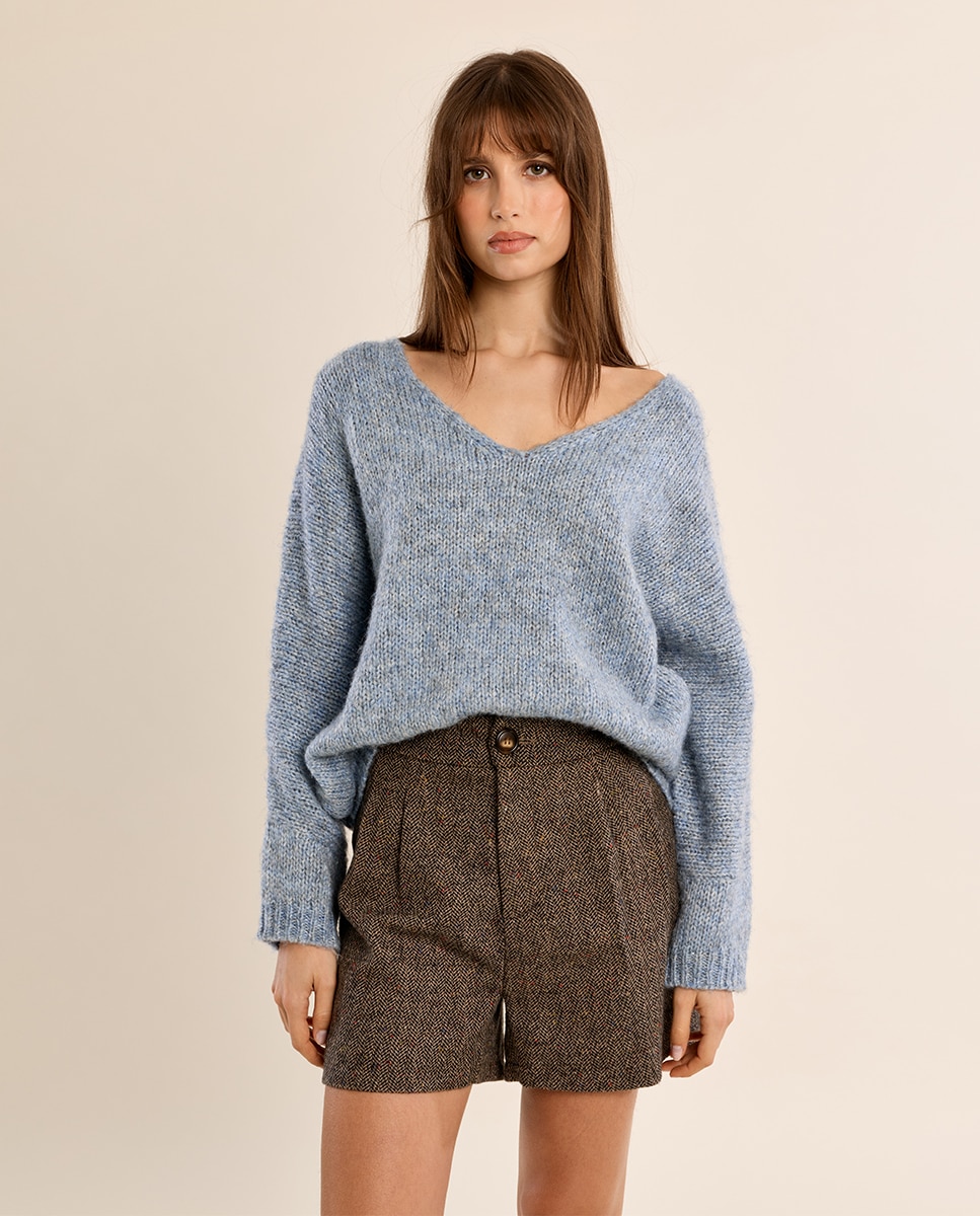 Jersey de mujer de manga larga cuello en v - Molly Bracken - Azul Azul-2