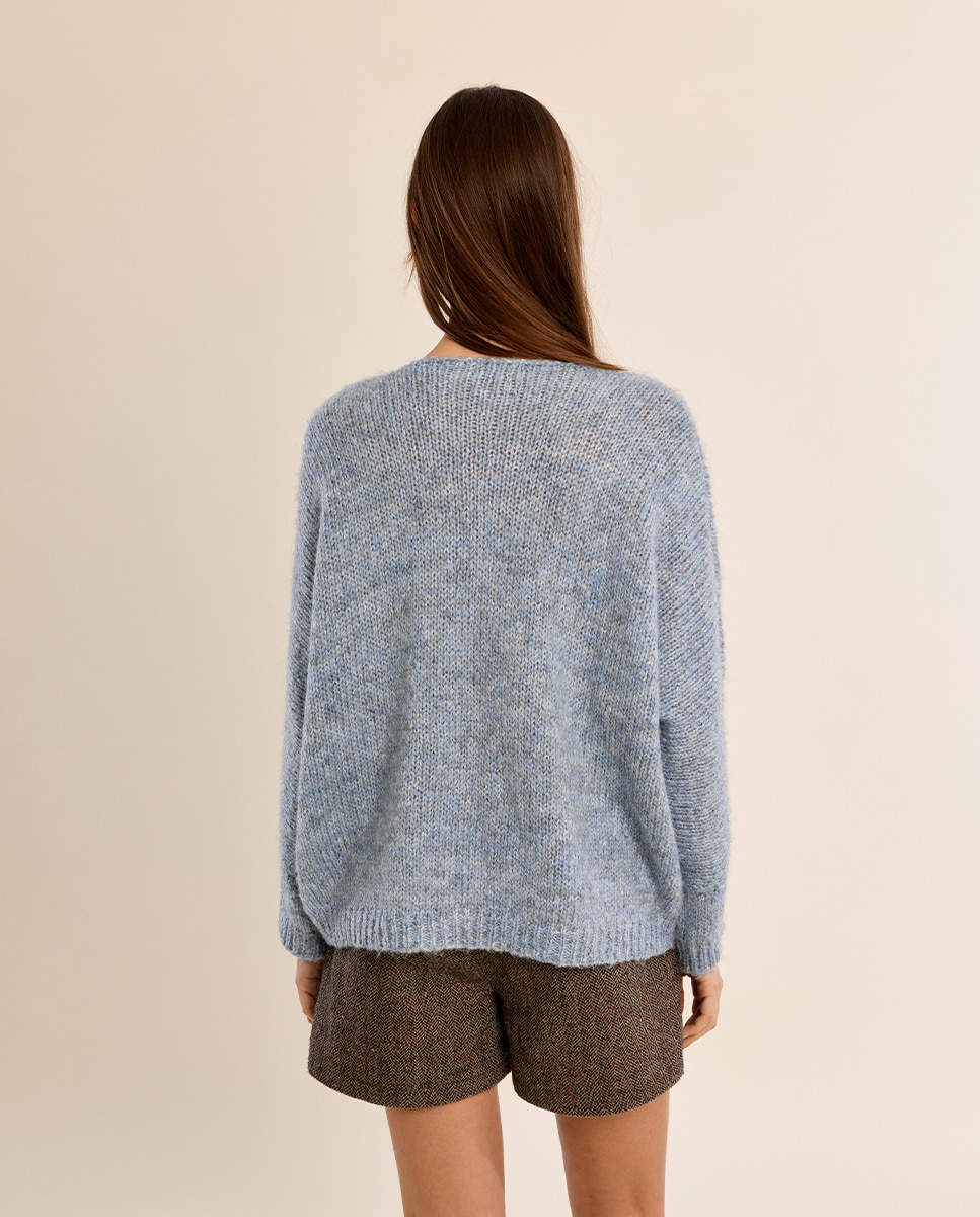 Jersey de mujer de manga larga cuello en v - Molly Bracken - Azul Azul-4