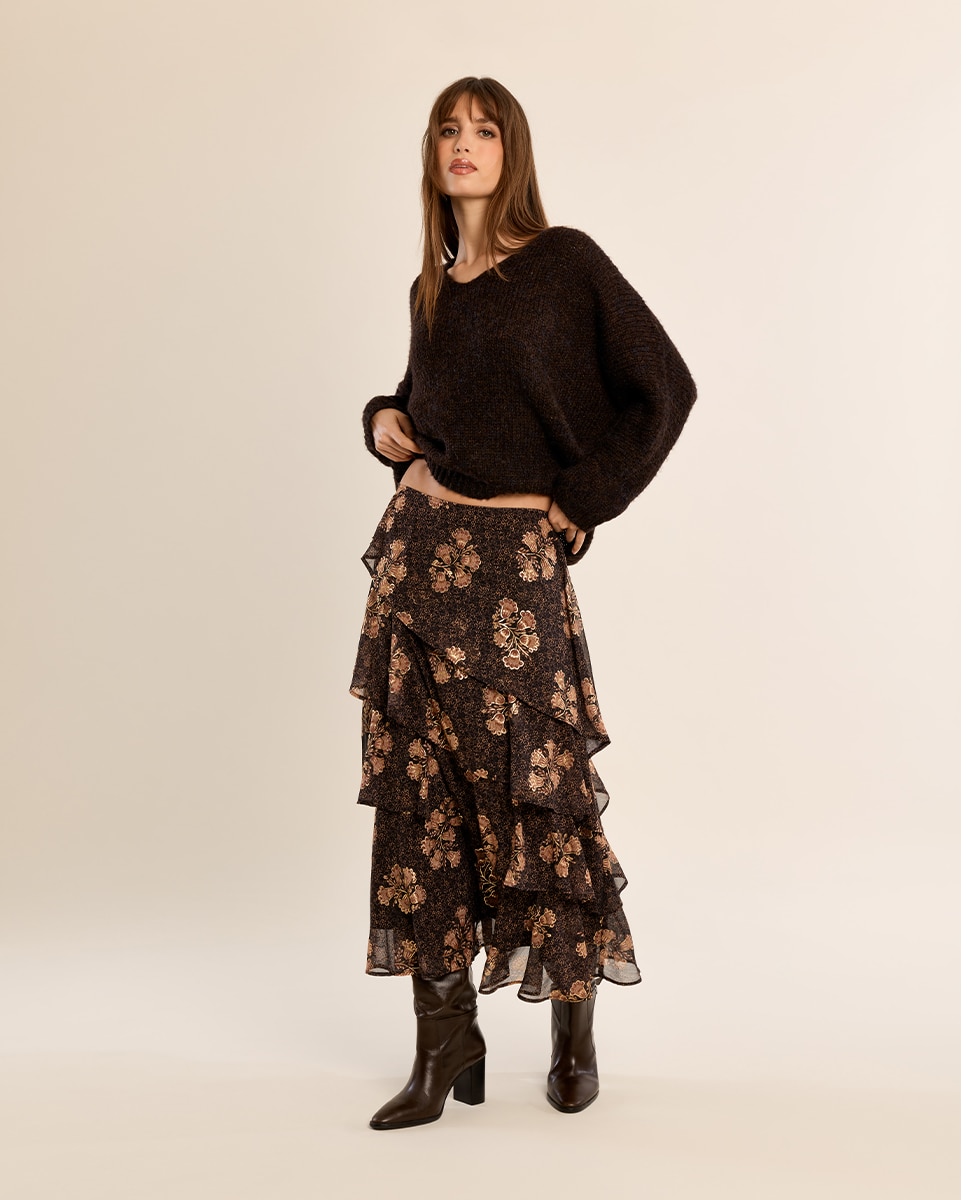 Jersey de mujer de manga larga cuello en v - Molly Bracken - Marrón chocolate Marrón chocolate-1