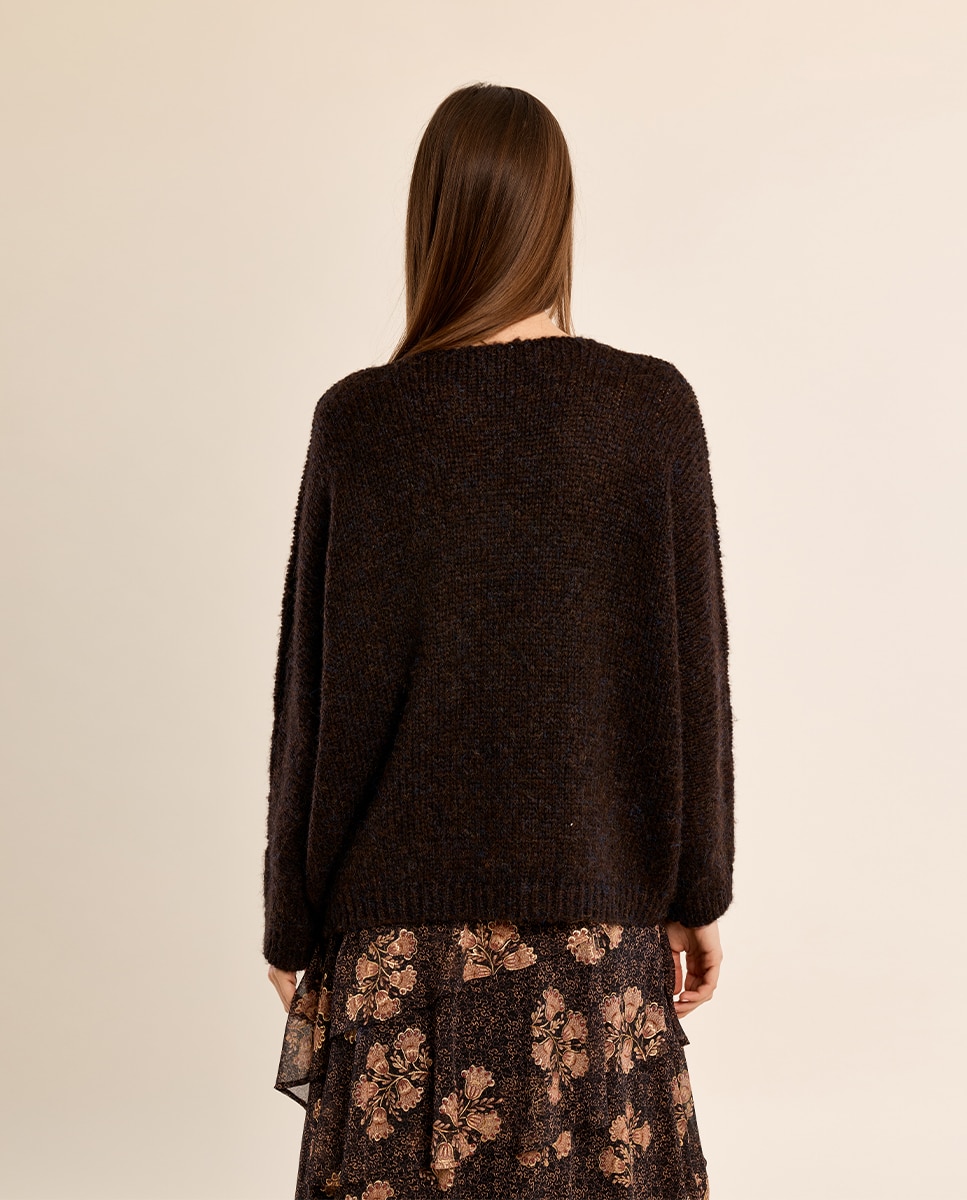 Jersey de mujer de manga larga cuello en v - Molly Bracken - Marrón chocolate Marrón chocolate-4