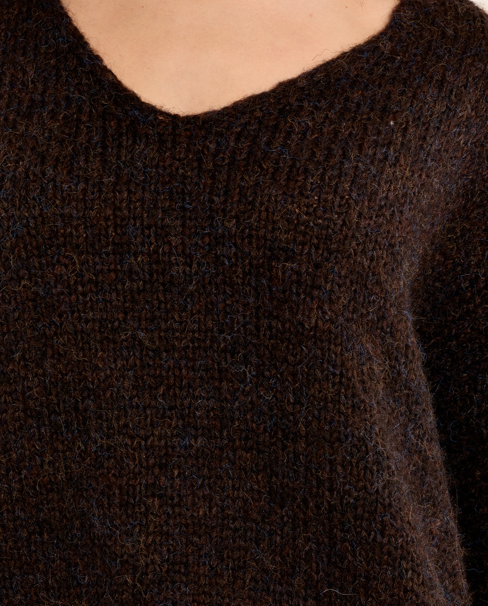 Jersey de mujer de manga larga cuello en v - Molly Bracken - Marrón chocolate Marrón chocolate-5