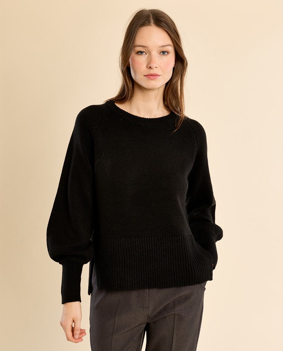 Jersey de mujer de manga larga abullonada - Molly Bracken - Negro Negro-3