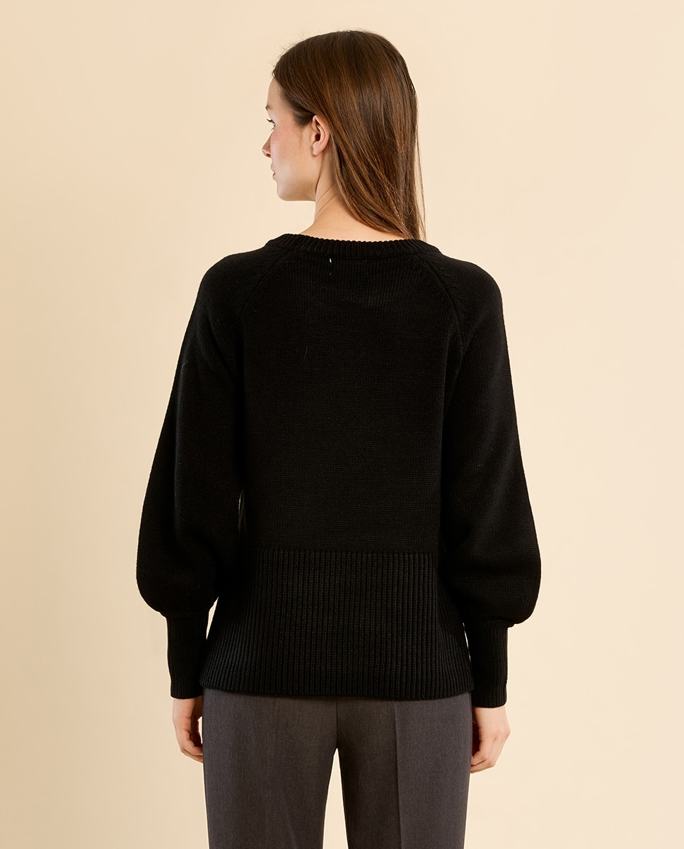 Jersey de mujer de manga larga abullonada - Molly Bracken - Negro Negro-4