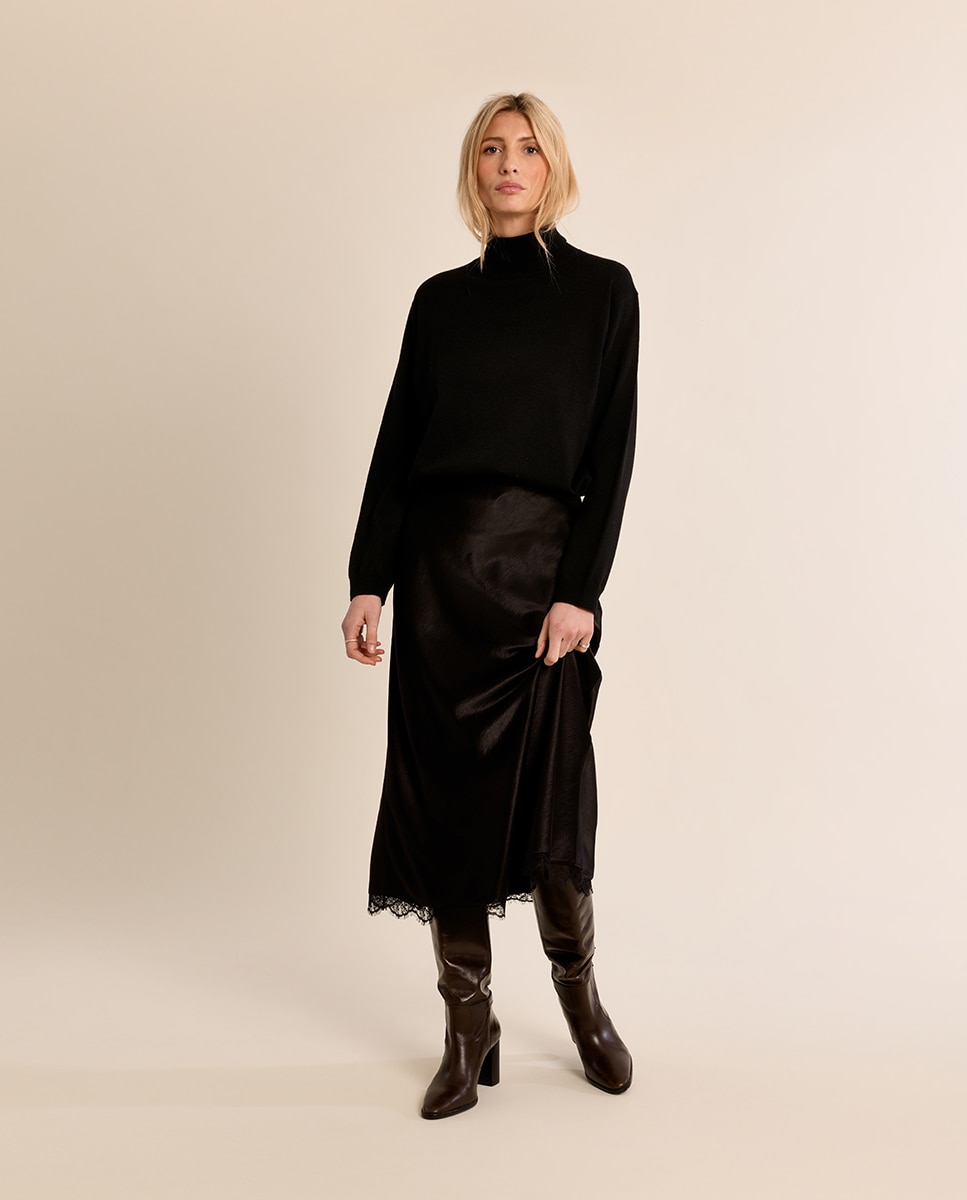 Jersey de mujer de manga larga cuello alto - Molly Bracken - Negro Negro-1