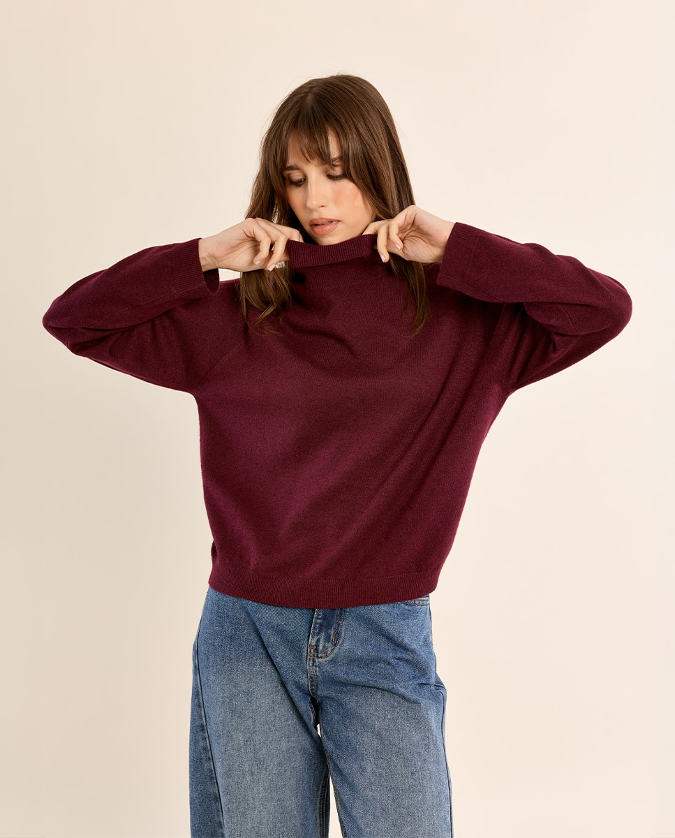 Jersey de mujer de manga larga cuello alto - Molly Bracken - Burdeos Burdeos-3