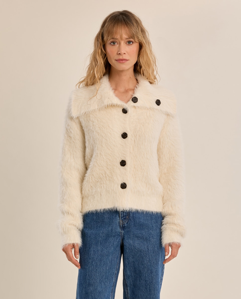 Cárdigan de mujer de manga larga de peluche - Molly Bracken - Crema Crema-2