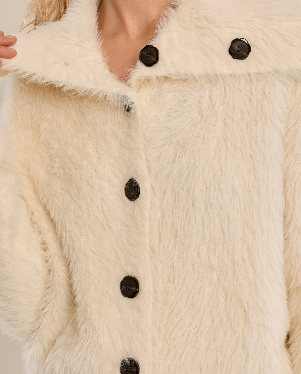 Cárdigan de mujer de manga larga de peluche - Molly Bracken - Crema Crema-5