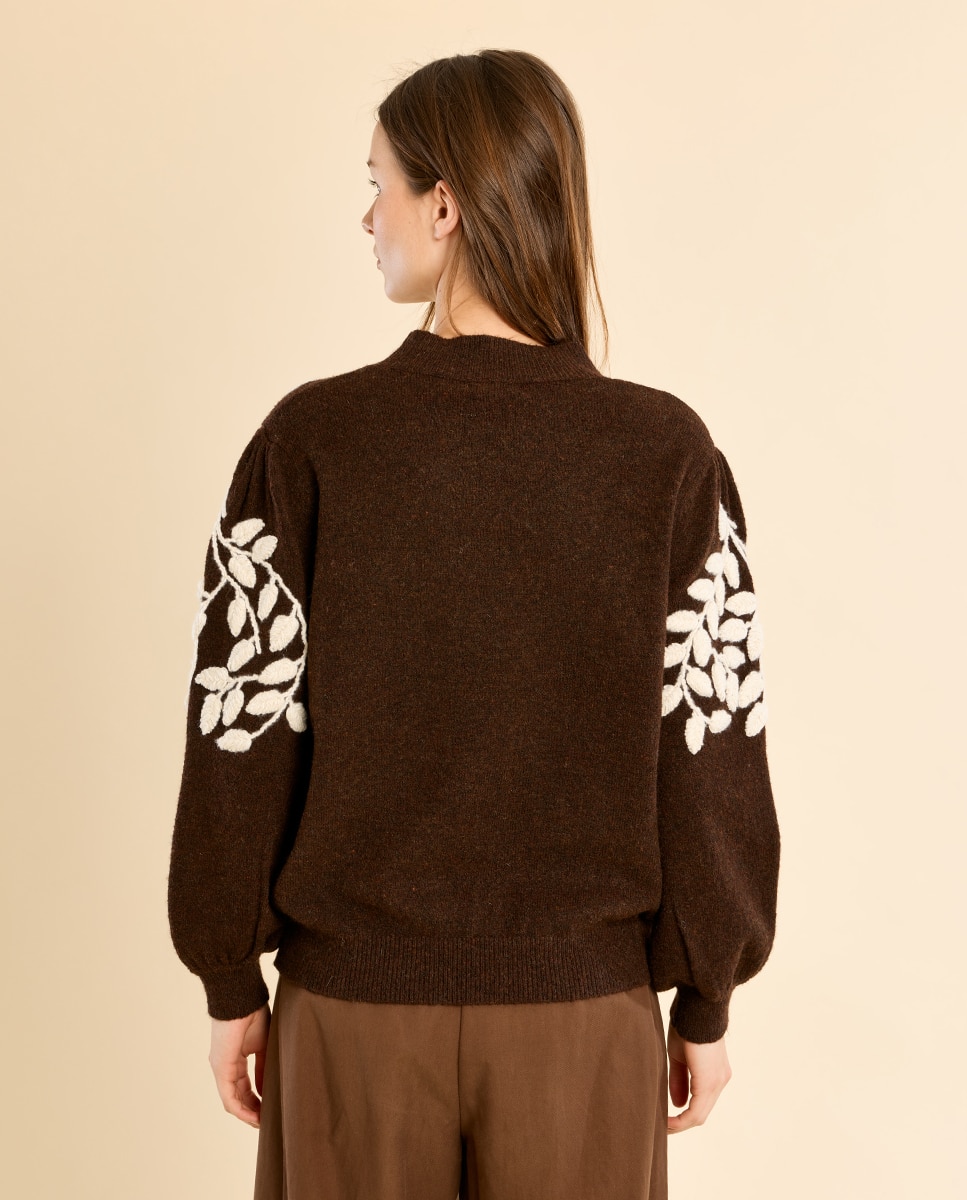 Jersey de mujer de manga larga detalle flores - Molly Bracken - Marrón chocolate Marrón chocolate-4