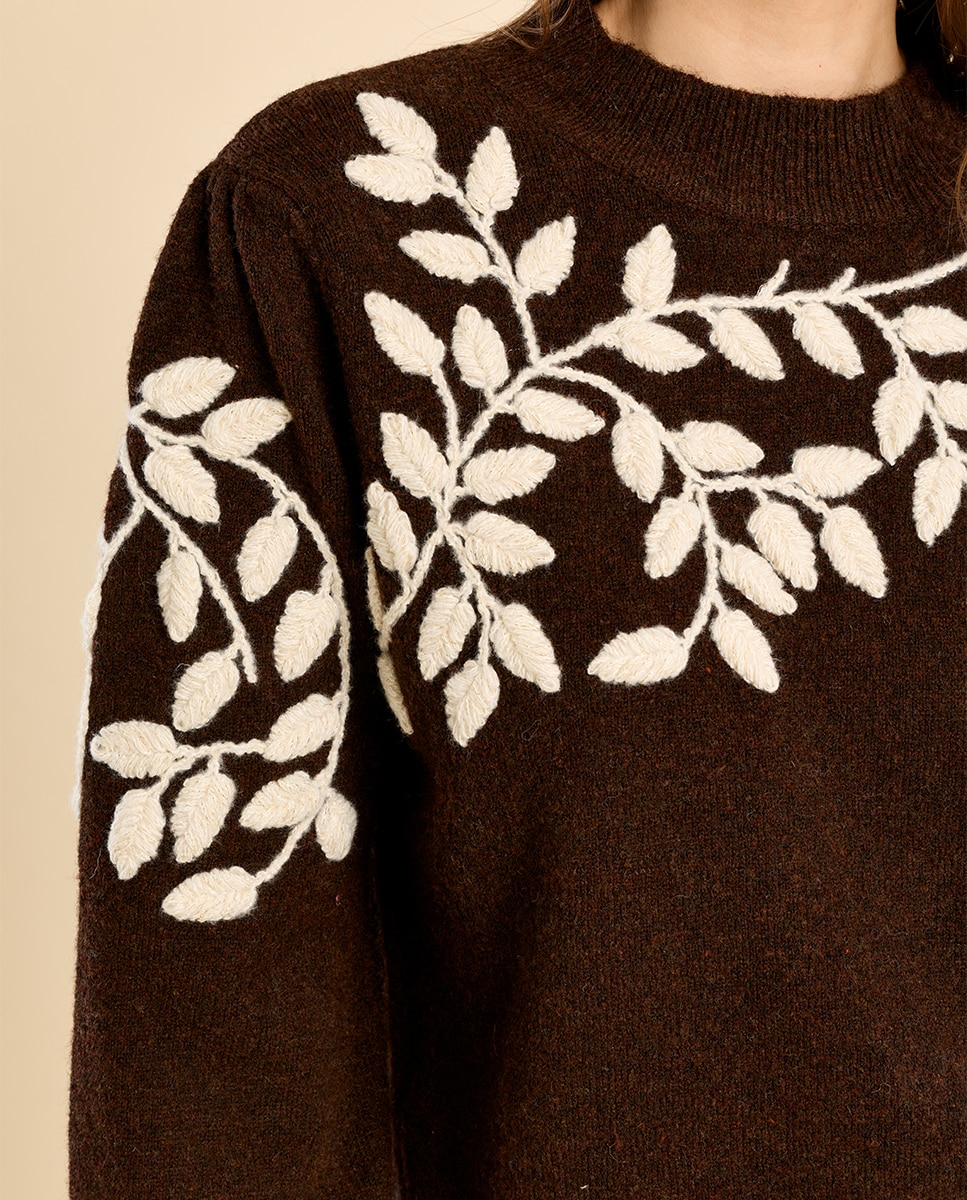 Jersey de mujer de manga larga detalle flores - Molly Bracken - Marrón chocolate Marrón chocolate-5