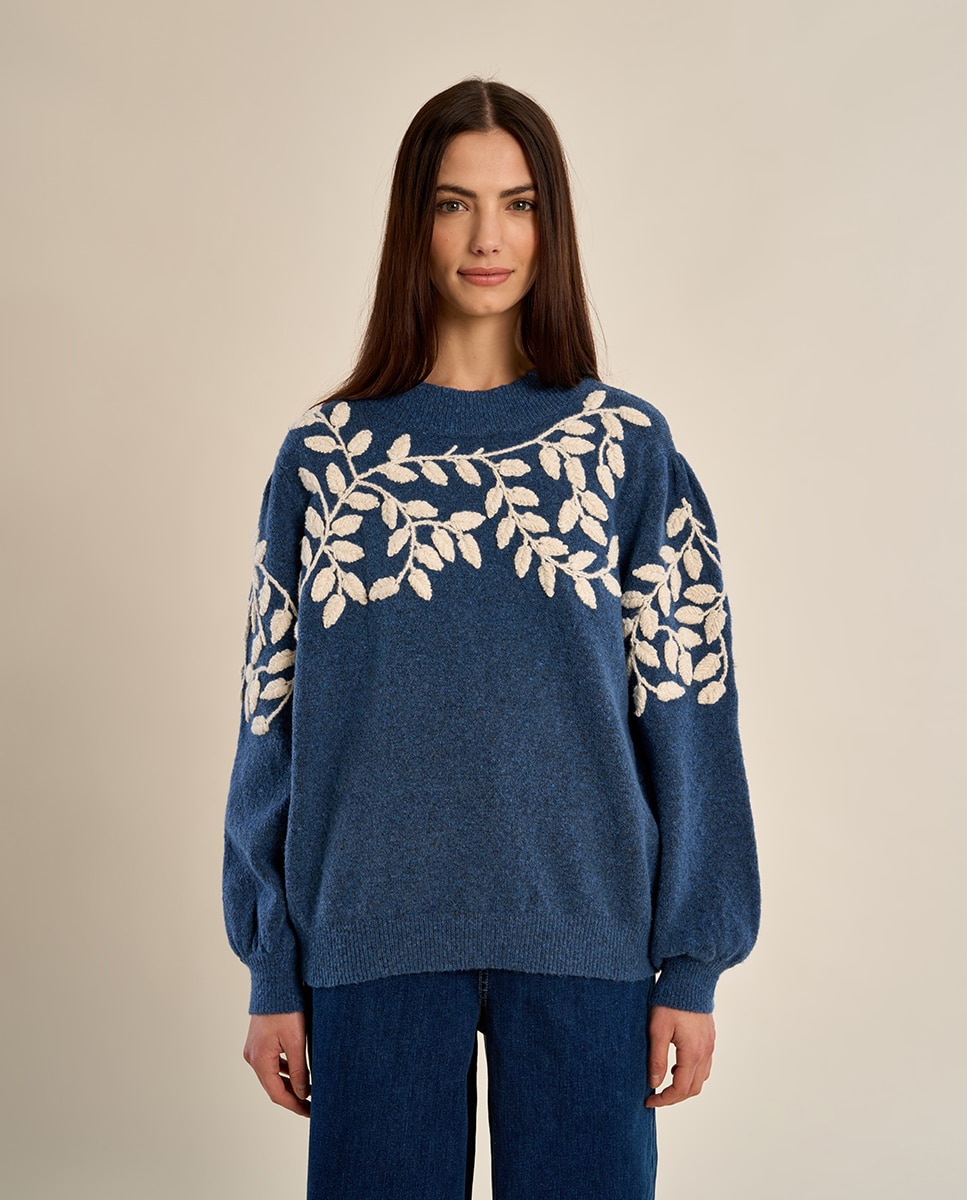Jersey de mujer de manga larga detalle flores - Molly Bracken - Azul Azul-2