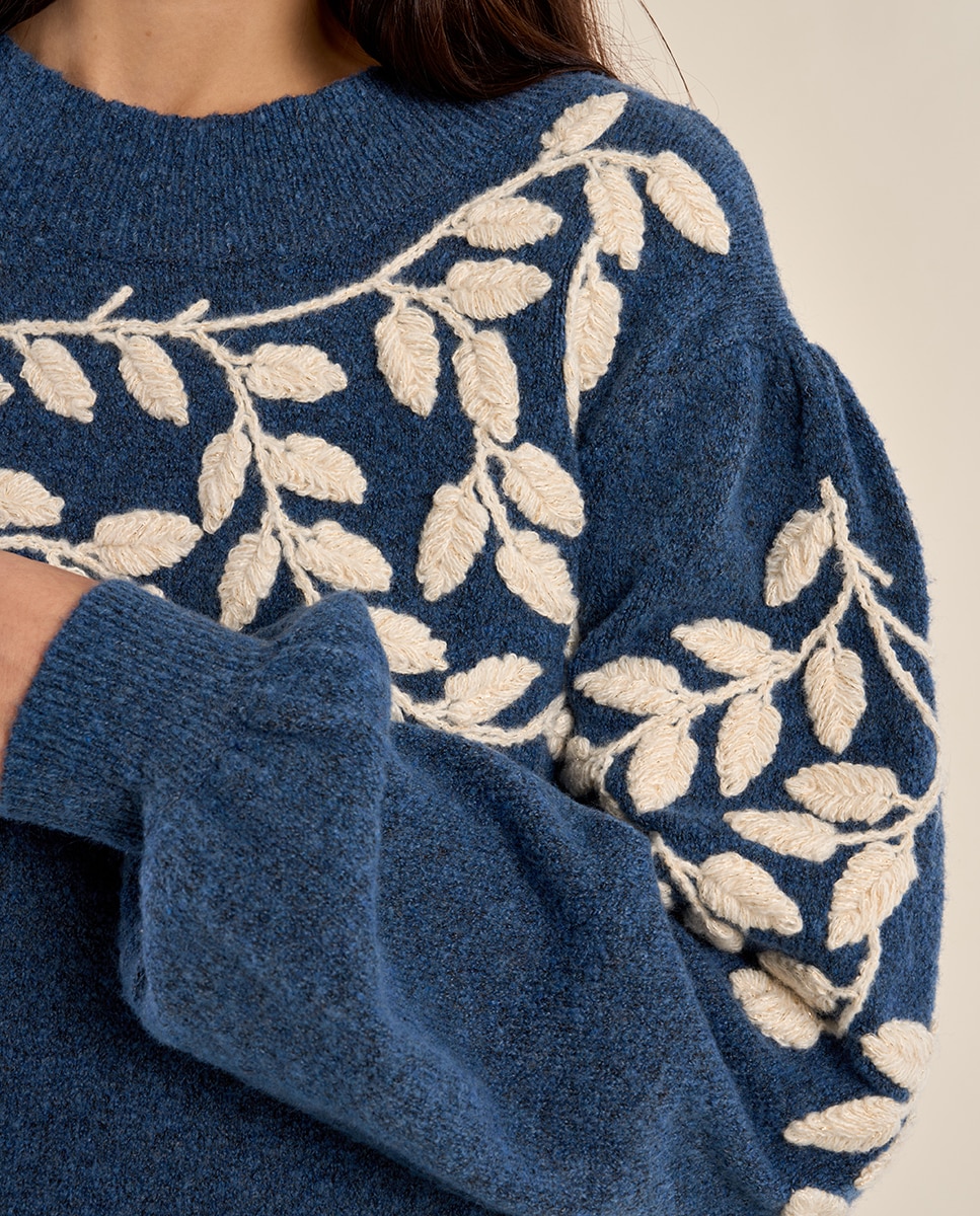 Jersey de mujer de manga larga detalle flores - Molly Bracken - Azul Azul-5