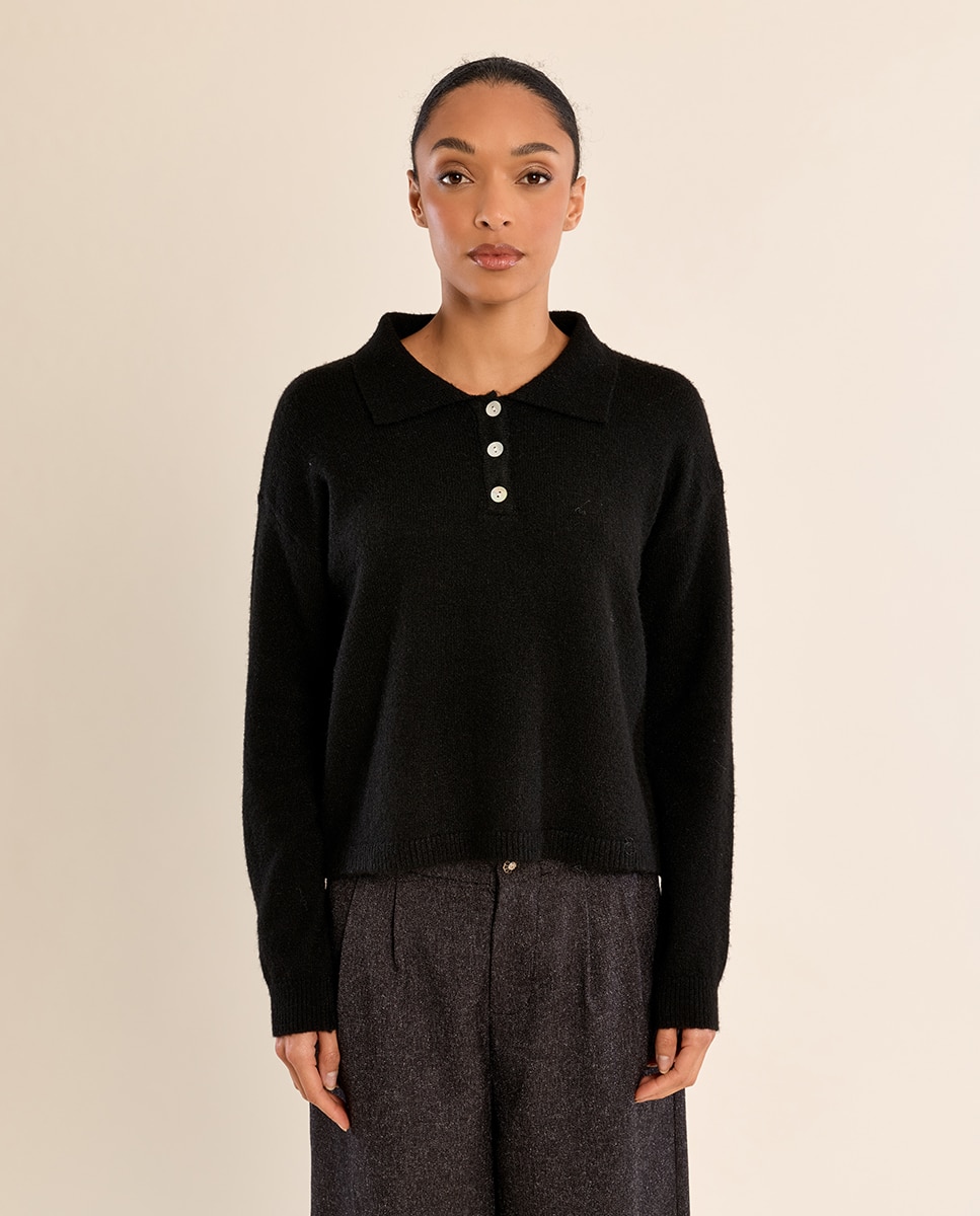 Jersey de mujer de manga larga y cuello solapa - Molly Bracken - Negro Negro-2