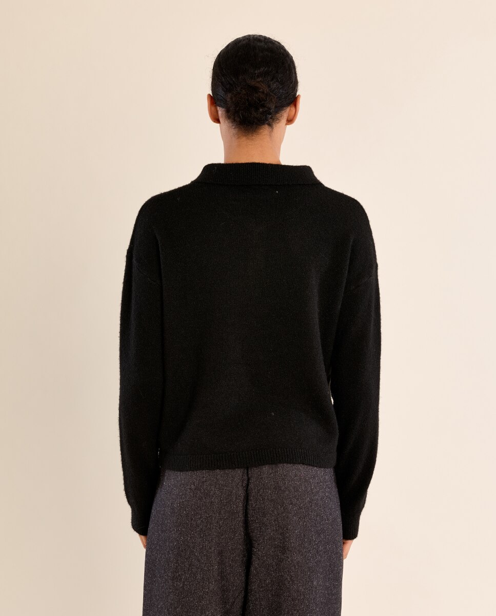 Jersey de mujer de manga larga y cuello solapa - Molly Bracken - Negro Negro-4