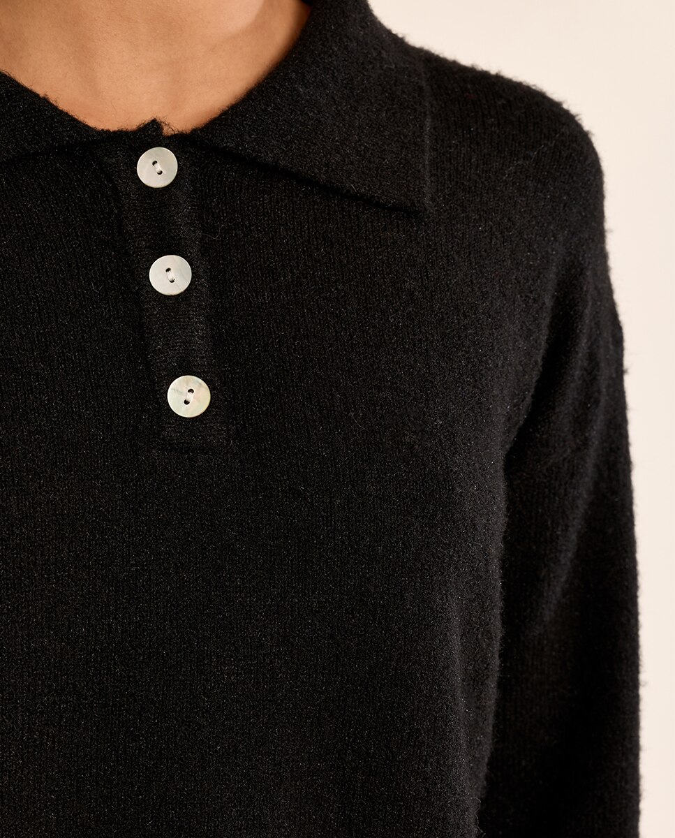 Jersey de mujer de manga larga y cuello solapa - Molly Bracken - Negro Negro-5
