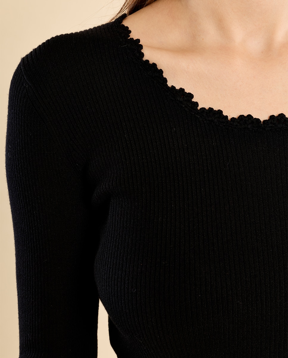 Jersey de mujer de manga larga detalle encaje - Molly Bracken - Negro Negro-5