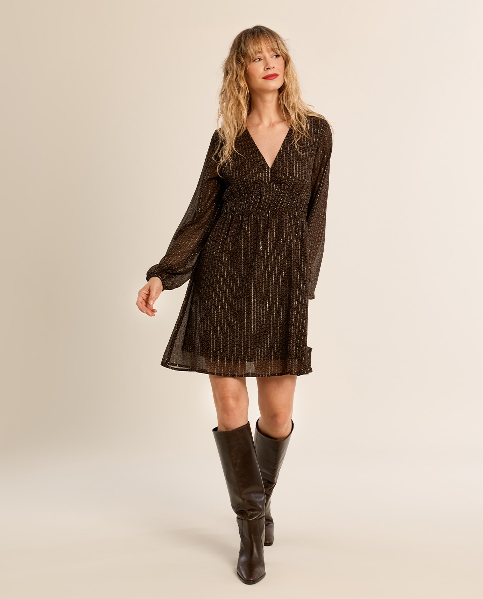 Vestido de manga larga con estampado - Molly Bracken - Negro Negro-1