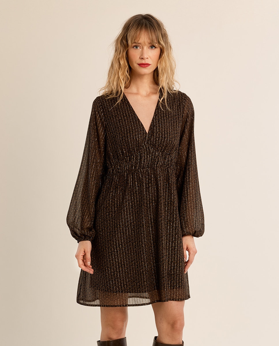 Vestido de manga larga con estampado - Molly Bracken - Negro Negro-2