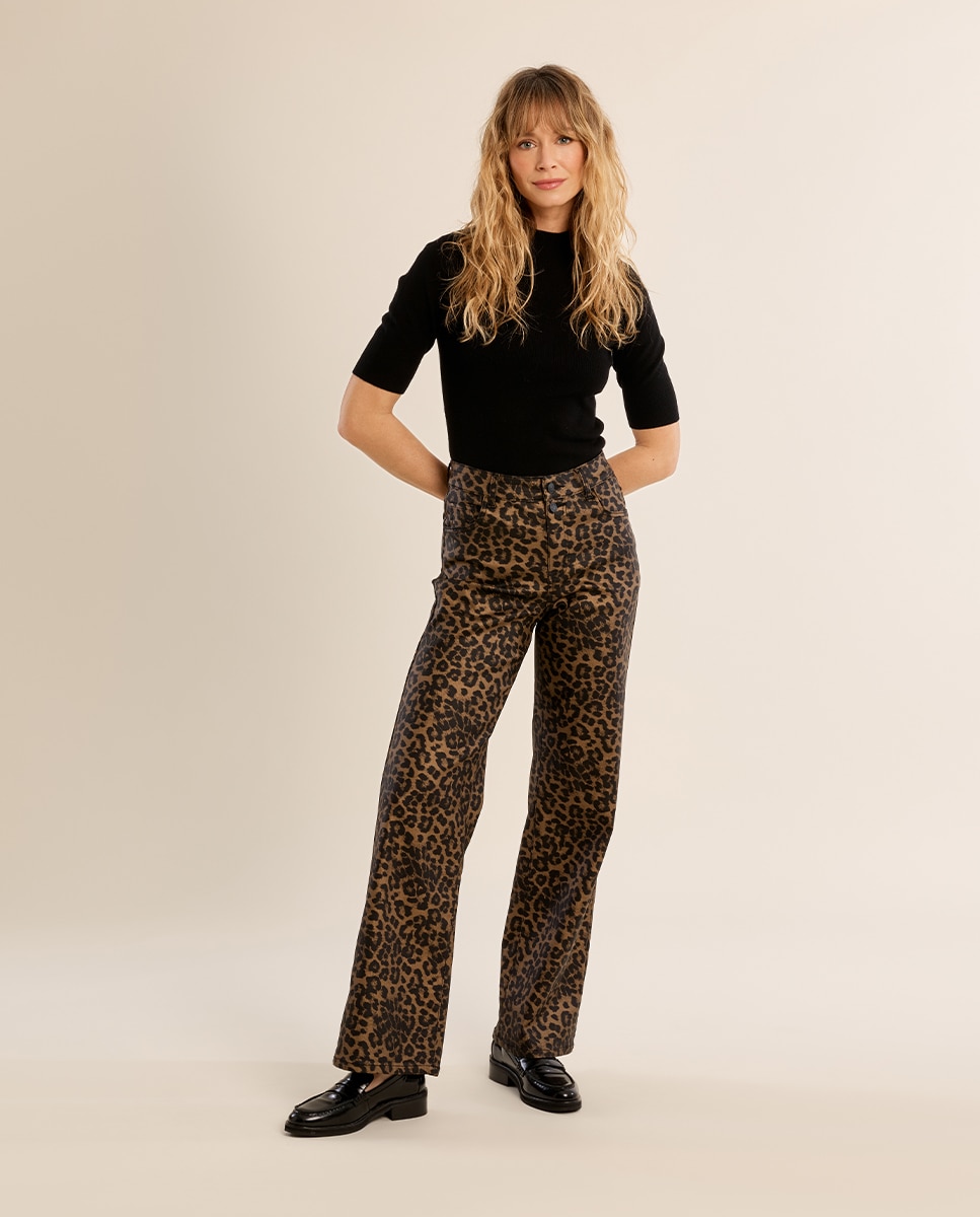 Pantalón de mujer largo con estampado - Molly Bracken - Camel Camel-1