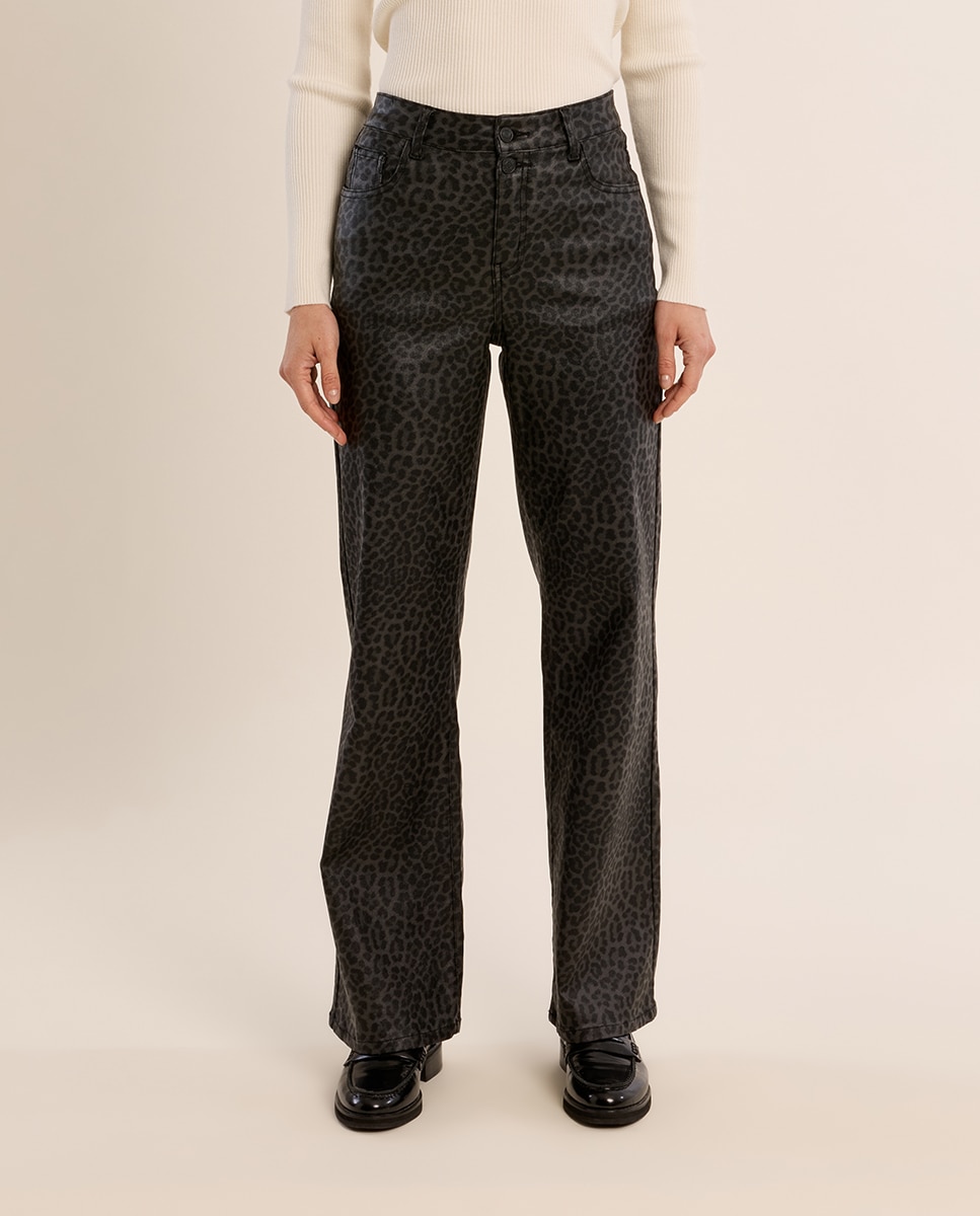Pantalón de mujer largo con estampado - Molly Bracken - Gris Gris-2