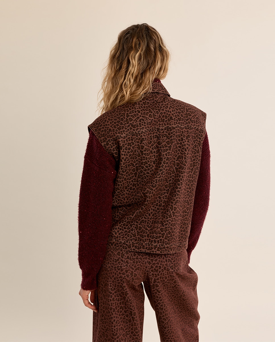 Chaleco de mujer con cuello solapa y estampado - Molly Bracken - Marrón Marrón-3