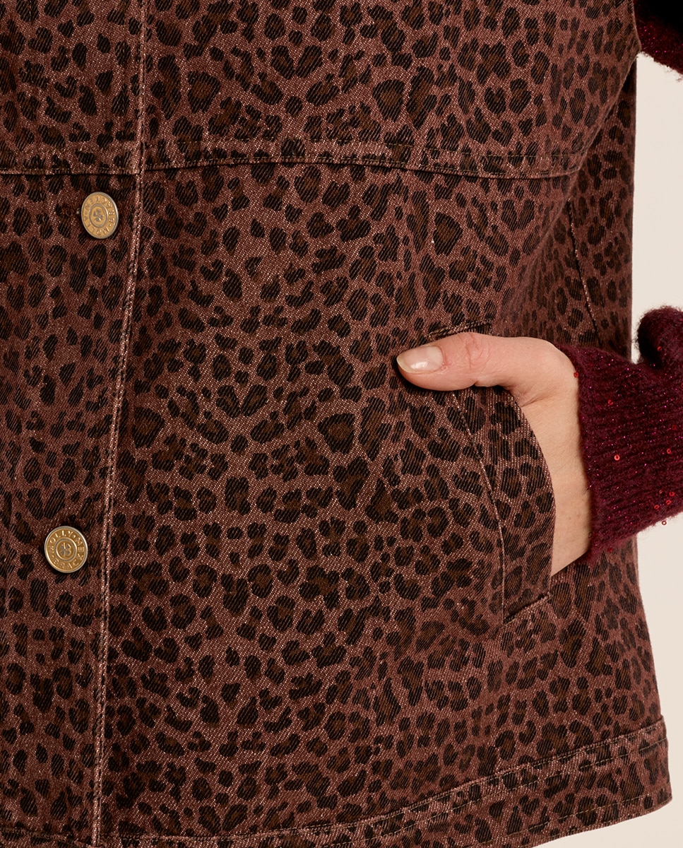 Chaleco de mujer con cuello solapa y estampado - Molly Bracken - Marrón Marrón-4