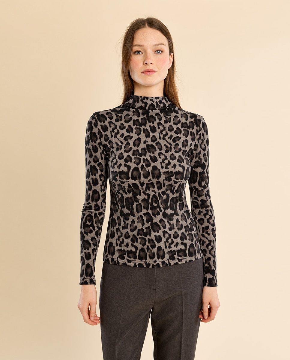 Jersey de mujer fino con estampado - Molly Bracken - Gris Gris-2
