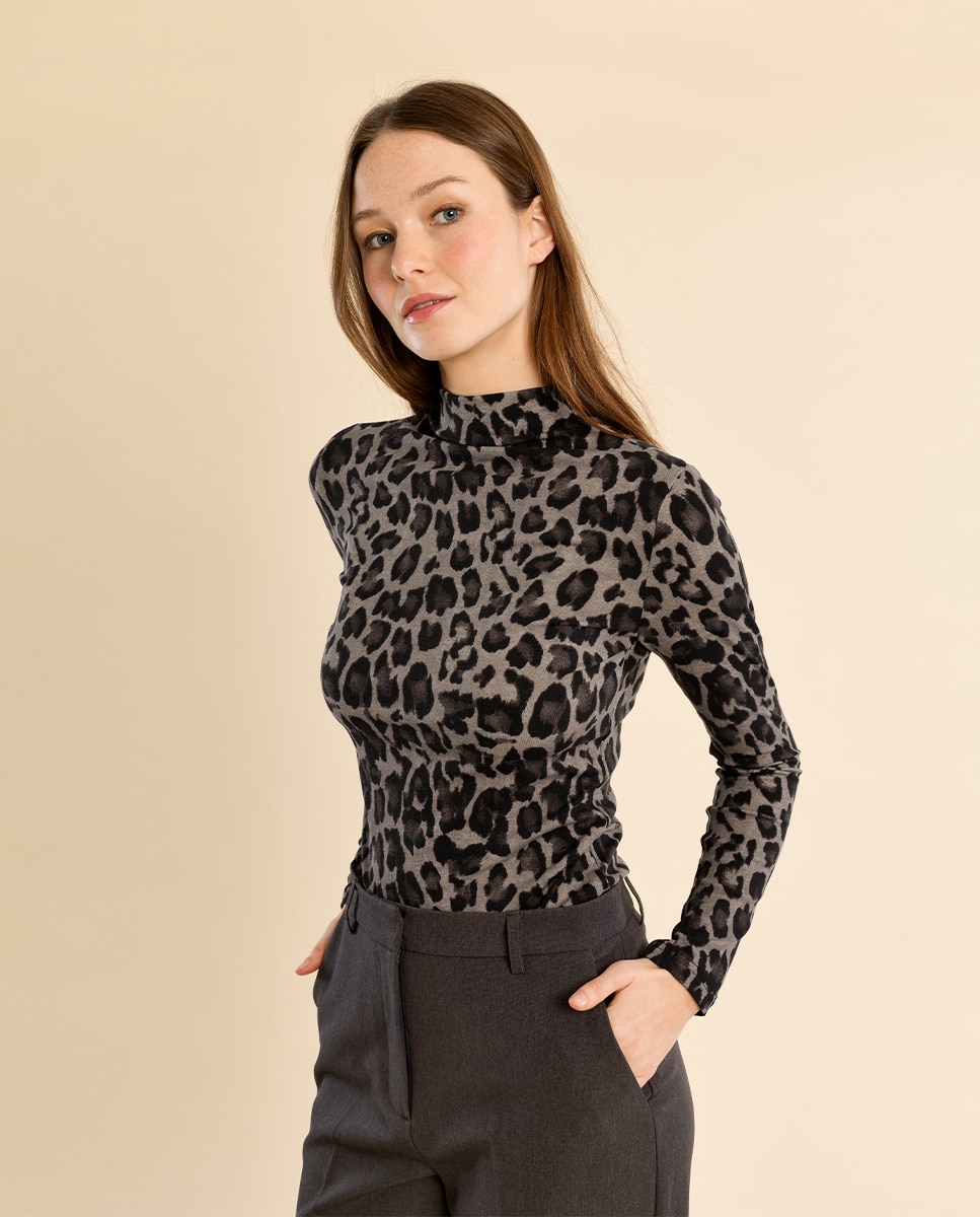 Jersey de mujer fino con estampado - Molly Bracken - Gris Gris-3