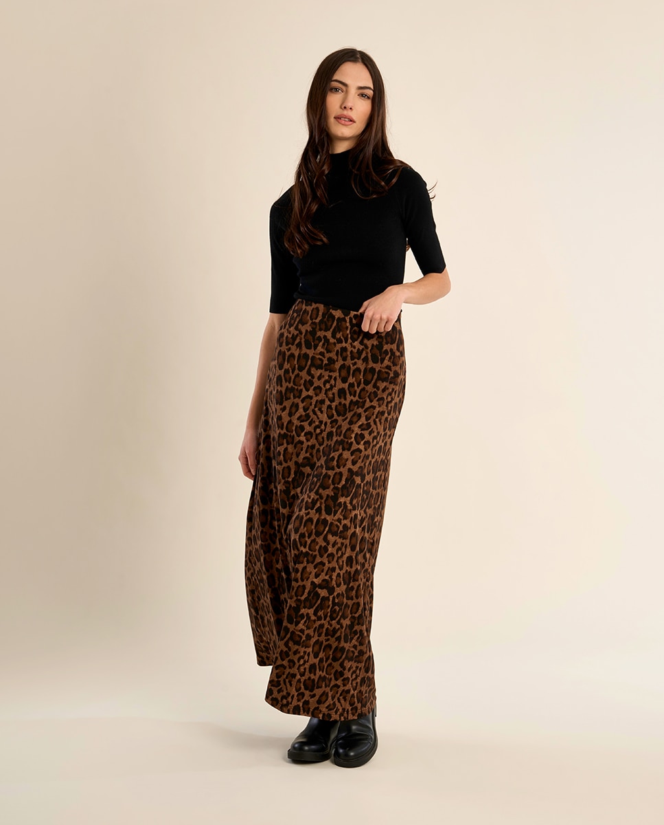 Falda larga estampado animal - Molly Bracken - Camel Camel-1