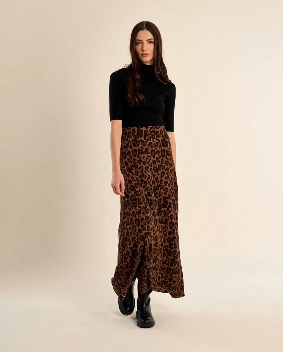 Falda larga estampado animal - Molly Bracken - Camel Camel-3