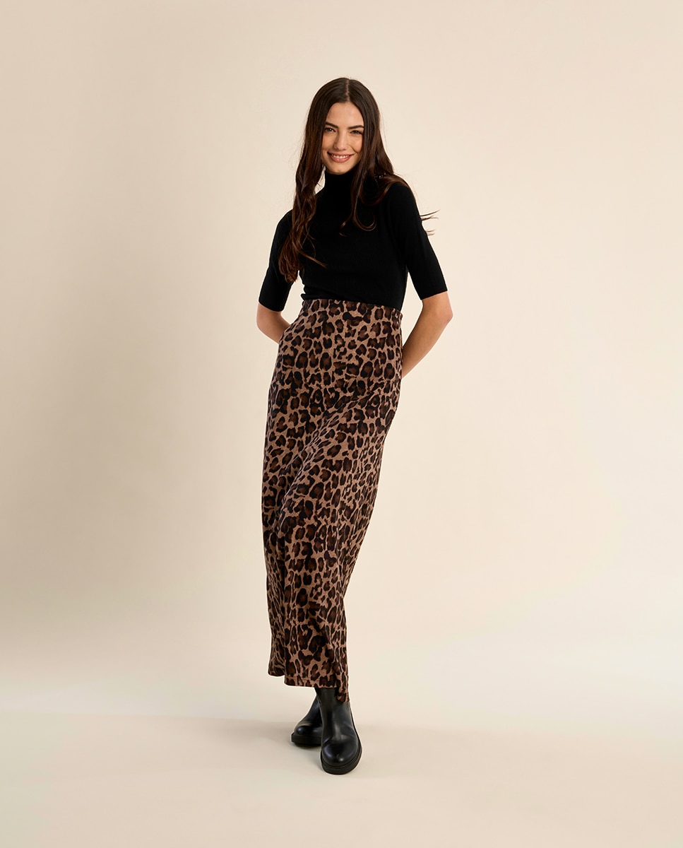 Falda larga estampado animal - Molly Bracken - Gris Gris-3