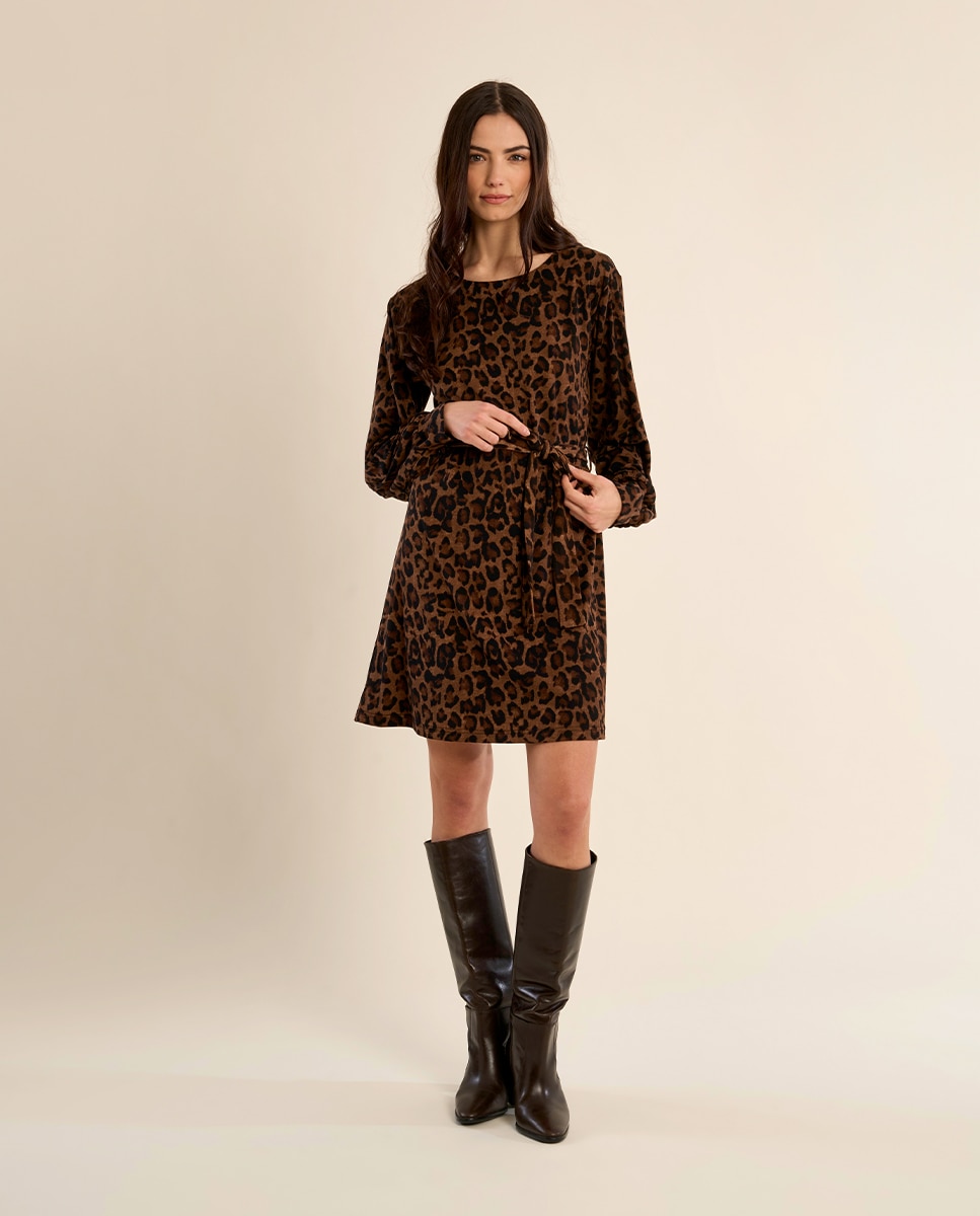 Vestido de manga larga con estampado y lazada - Molly Bracken - Camel Camel-1