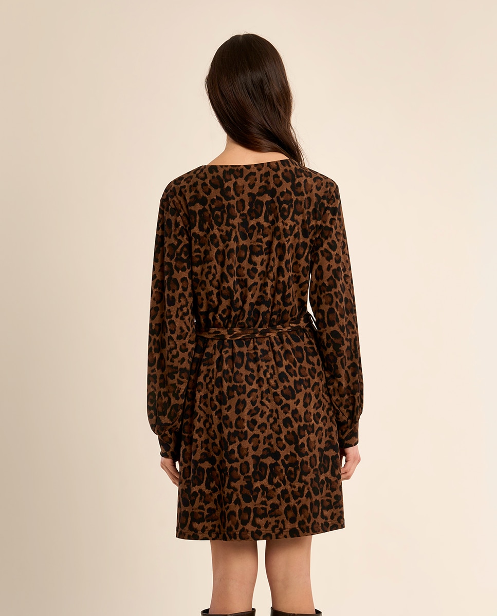 Vestido de manga larga con estampado y lazada - Molly Bracken - Camel Camel-4